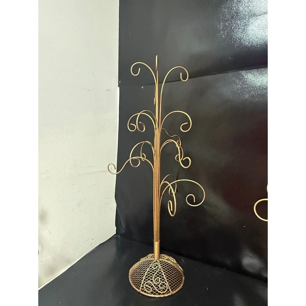 Vintage Gold Metal Scrollwork‎ Ornament Tree Display Stand 25 Inch Mesh Base